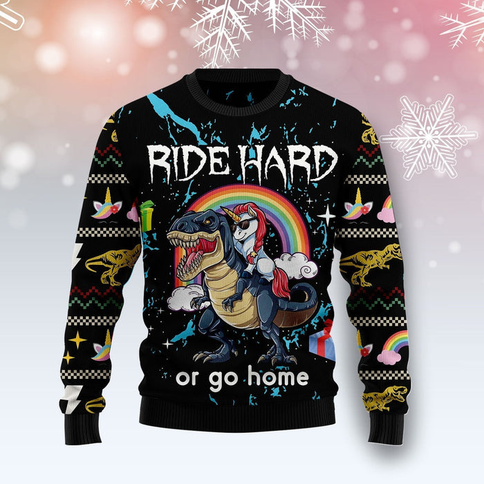 Dinosaur Unicorn Ride Hard Ugly Christmas Sweater, Christmas Gift, Gift Christmas 2024