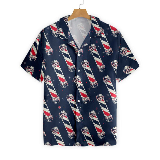 Barber Pole On Midnight Blue Design Hawaiian Shirt, Hawaiian For Gift