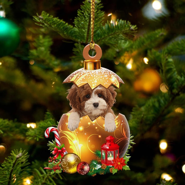 Cavapoo In Golden Egg Christmas Ornament, Pet Love Gift, Christmas Ornament, Christmas Gift