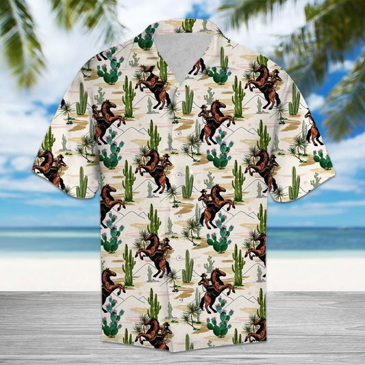 Hawaiian Shirt Cowboy Riding Horse In Desert Green Cactus, Hawaiian Shirt Gift, Christmas Gift