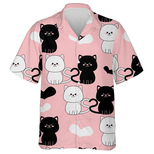 Cats And Hearts On A Pink Background Hawaiian Shirt, Hawaiian For Gift
