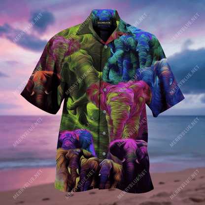 Colorful Elephant Hawaiian Unisex Shirt, Hwaiian For Gift