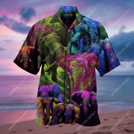 Colorful Elephant Hawaiian Unisex Shirt, Hwaiian For Gift