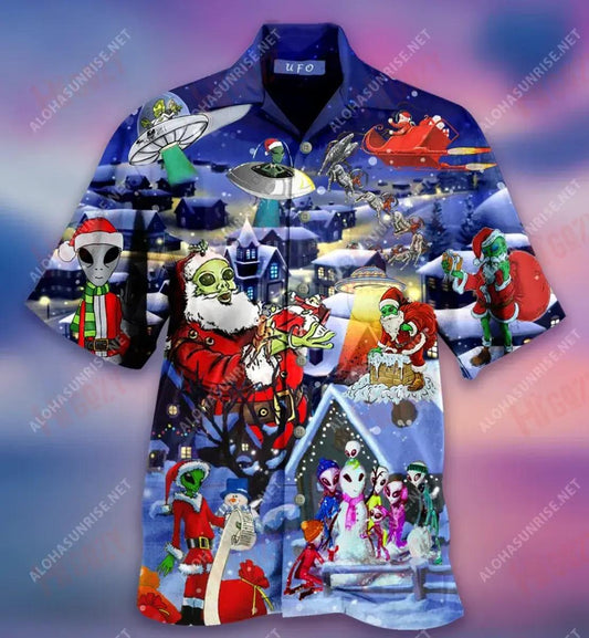 Nollaig Shona Earthlings Eachtrannaigh Laethanta Saoire Léine Gearr Haváís Aloha Shirt Léinte Haváís Saincheaptha Léinte Haváís do Mhná, Bronntanas Léine Haváís, Bronntanas Nollag