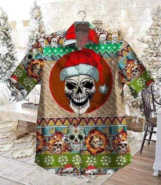 Hawaiian Shirt Skull Santa Claws Mandala Christmas Themed Design, Hawaiian Shirt Gift, Christmas Gift