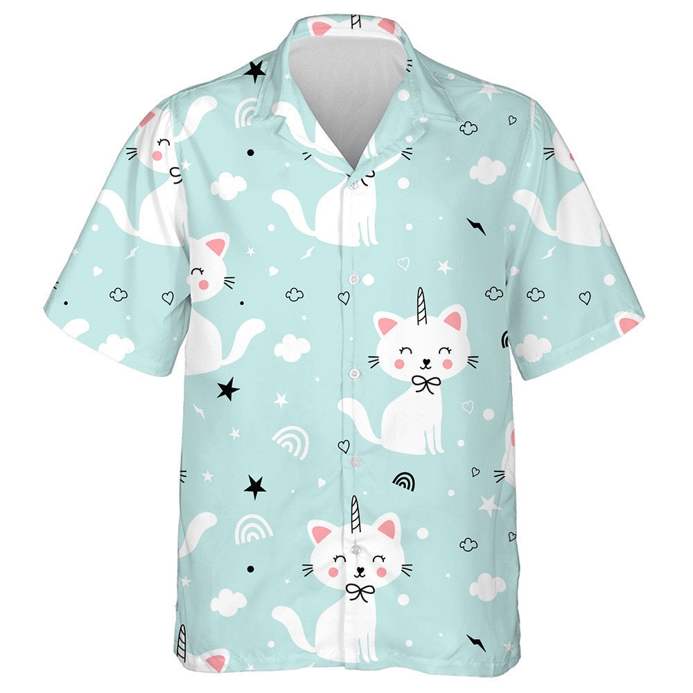 Sweet Cat And Unicorn Horn In The Sky Hawaiian Shirt, Hawaiian Shirt Gift, Christmas Gift