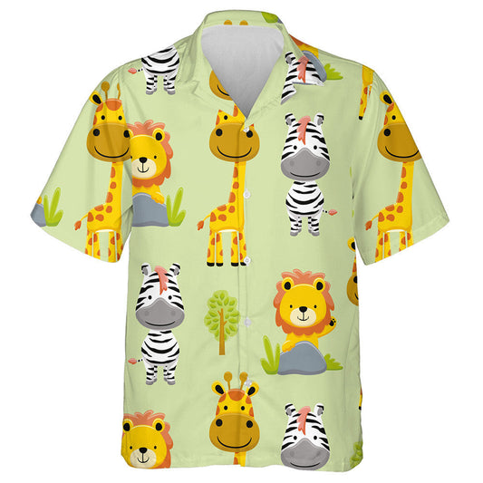 Cute Animals Lion Zebra Giraffe And Tree Hawaiian Shirt, Hawaiian Shirt Gift, Christmas Gift