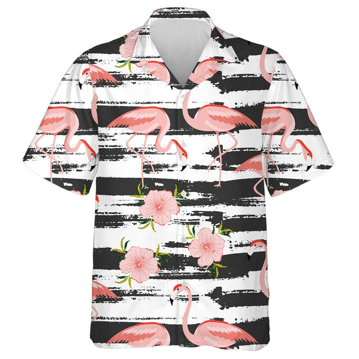 Pink Flamingo With Tropical Flowers Hawaiian Shirt,Hawaiian Shirt Gift, Christmas Gift