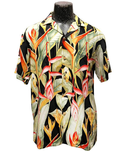 Heliconia Black Hawaiian Shirt, Hawaiian Shirt Gift, Christmas Gift