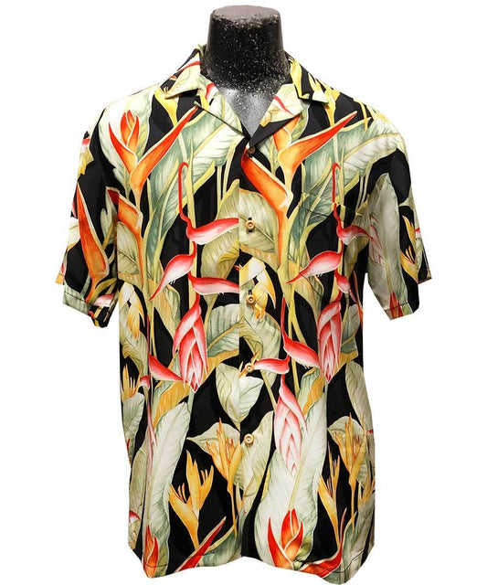 Heliconia Black Hawaiian Shirt, Hawaiian Shirt Gift, Christmas Gift