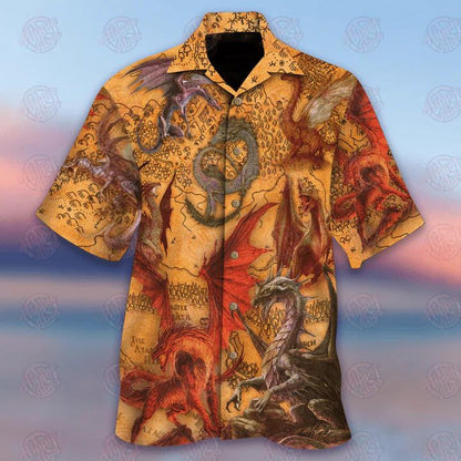 An Domhan Fantasy Of Dragon Beige Dearadh Téama Léine Haváís, Bronntanas Léine Haváís, Bronntanas Nollag