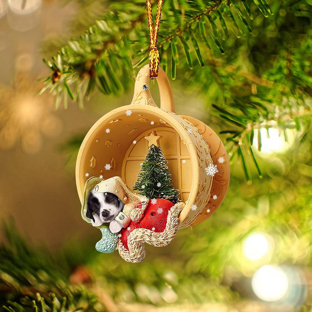 Chinese Crested Puppy Sleeping in a tiny cup Christmas Holiday-Two Sided Christmas Plastic Hanging Ornament, Christmas Gift, Christmas Decoration