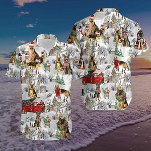 Falling Snow Christmas German Shepherds Design Hawaiian Shirt, Hawaiian Shirt Gift, Christmas Gift