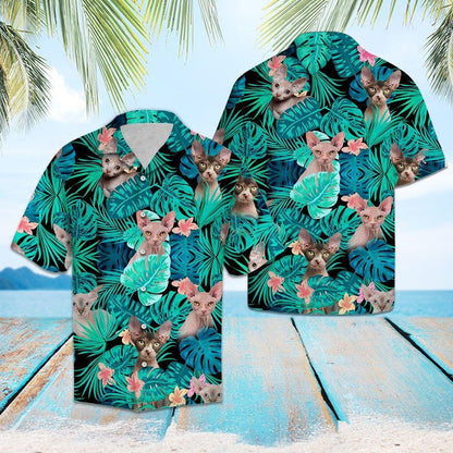 Lovely Sphynx Tropical Jungle Design Hawaiian Shirt,Hawaiian Shirt Gift, Christmas Gift