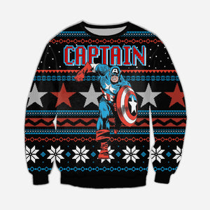 Captain America Knitting Pattern 3D Print Ugly Sweater Hoodie All Over Printed,Christmas Gift,Gift Christmas 2022