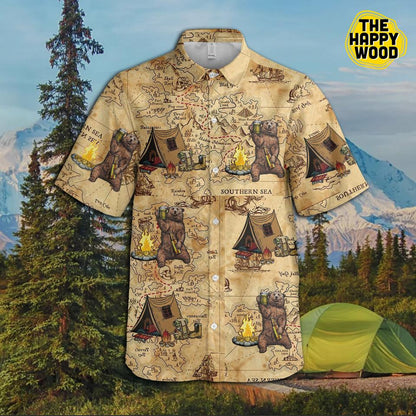 Bear Camping Hawaiian Hawaii Shirt,Hawaiian Shirt Gift, Christmas Gift