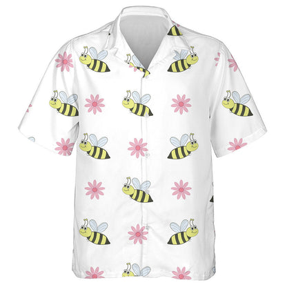 Natural Summer Bright Bees And Pink Flora Hawaiian Shirt, Hawaiian Shirt Gift, Christmas Gift