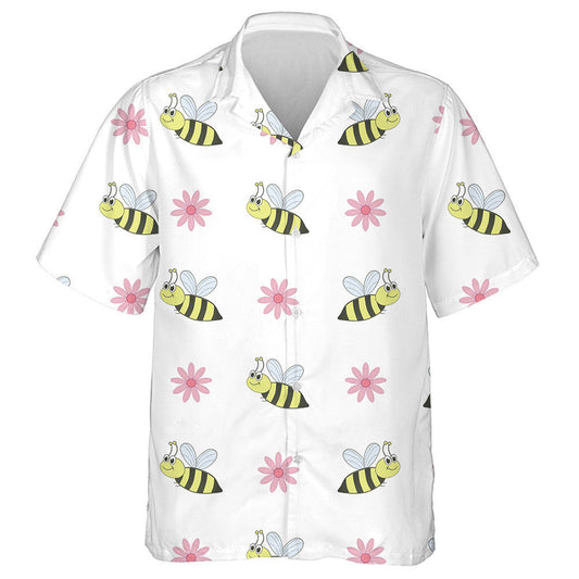 Natural Summer Bright Bees And Pink Flora Hawaiian Shirt, Hawaiian Shirt Gift, Christmas Gift
