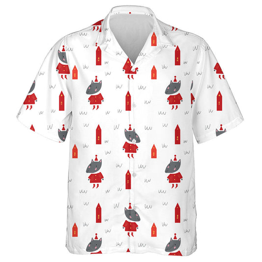 Simple Grey Wolf And Red House Hawaiian Shirt,Hawaiian Shirt Gift, Christmas Gift