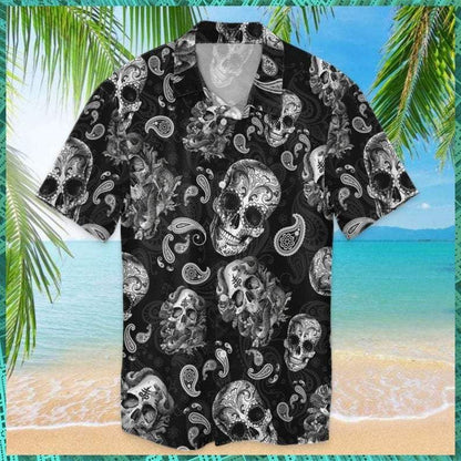 Skull Bandana Pattern Halloween Background Hawaiian Shirt,Hawaiian Shirt Gift, Christmas Gift