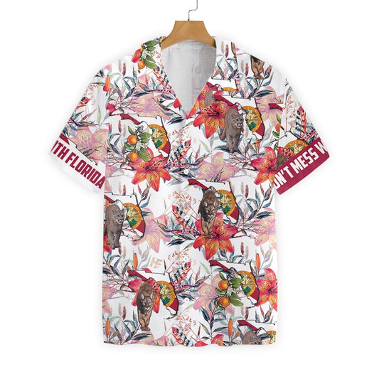Florida Panther And Orange Blossom Design Hawaiian Shirt,Hawaiian Shirt Gift, Christmas Gift