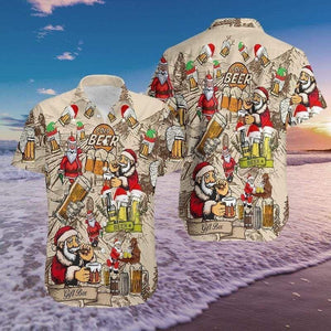 Drinking Beer With Santa Claus Christmas Vintage Style Design Hawaiian Shirt, Hawaiian Shirt Gift, Christmas Gift