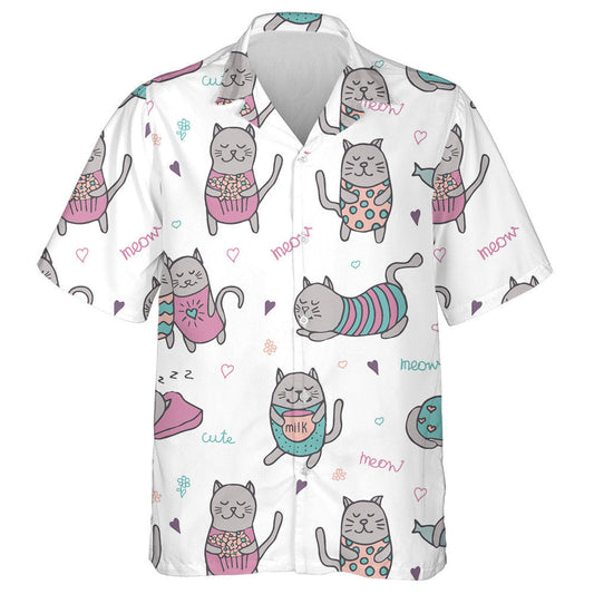 Cartún Cait Liath Tarraingthe ar Chúlra Bán ar Chúlra Bán Léine Haváís, Bronntanas Léine Haváíais, Bronntanas Nollag