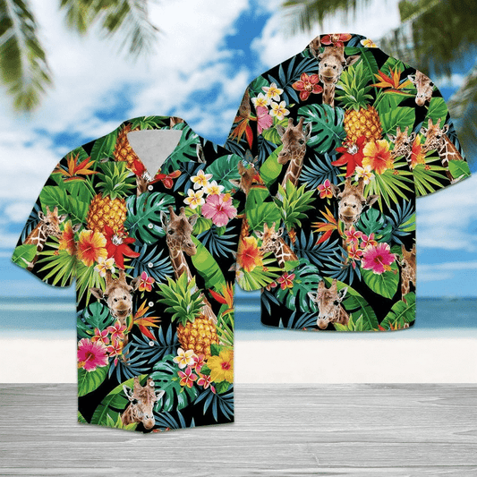 Hiding Giraffe Pineapple Tropical Leave Hawaiian Shirt, Hawaiian For Gift