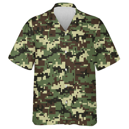 Digital Pixel Dark Green Camouflage Military Textured Hawaiian Shirt, Hawaiian Shirt Gift, Christmas Gift