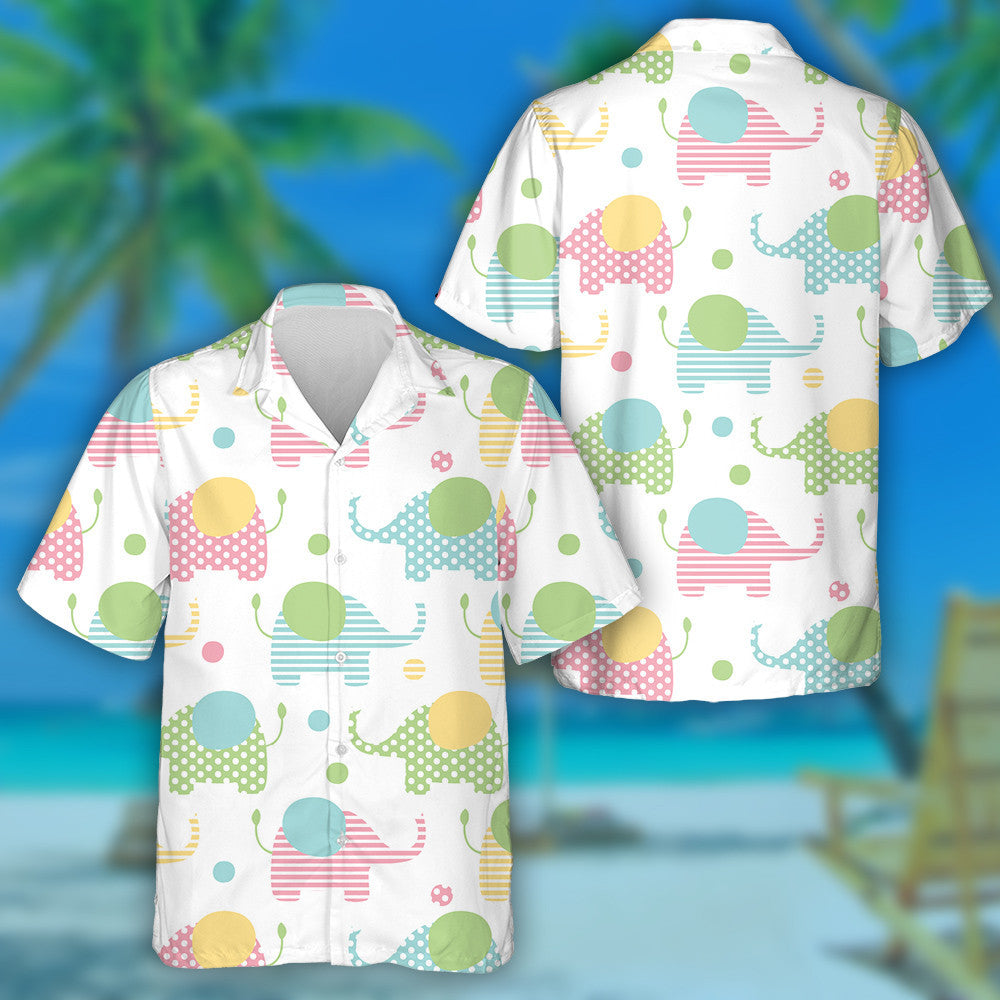 Pastel Colorful Elephant With Dolka And Stripred Hawaiian Shirt, Hawaiian Shirt Gift, Christmas Gift