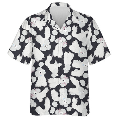 Light Pastel Cute Poodles On Black Background Hawaiian Shirt, Hawaiian Shirt Gift, Christmas Gift
