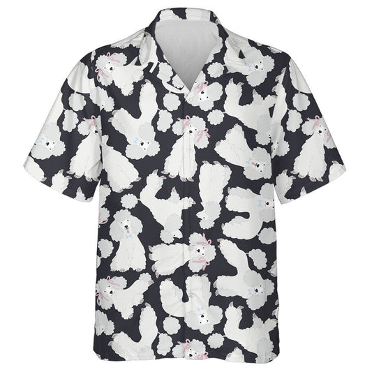 Light Pastel Cute Poodles On Black Background Hawaiian Shirt, Hawaiian Shirt Gift, Christmas Gift