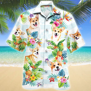 Welsh Corgi Dog Tropical Flower And Pineapple Pattern Hawaiian Shirt, Hawaiian Shirt Gift, Christmas Gift