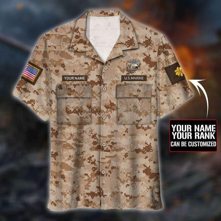 U.S Marine 3D Personalized Sand Pattern Hawaiian Shirt,Hawaiian Shirt Gift, Christmas Gift
