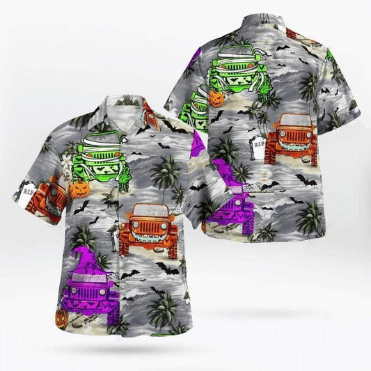Illustration Hawaiian Shirt Jeep Witch Halloween And Palm, Hawaiian For Gift
