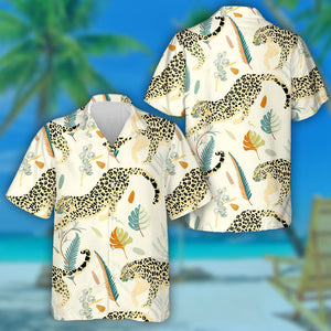 Wild African Two Leopards On Light Cream Background Hawaiian Shirt, Hawaiian Shirt Gift, Christmas Gift