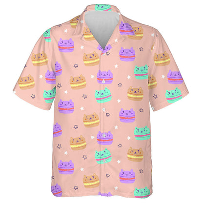 Sweets Cat Macarons And Stars On Pink Hawaiian Shirt,Hawaiian Shirt Gift, Christmas Gift