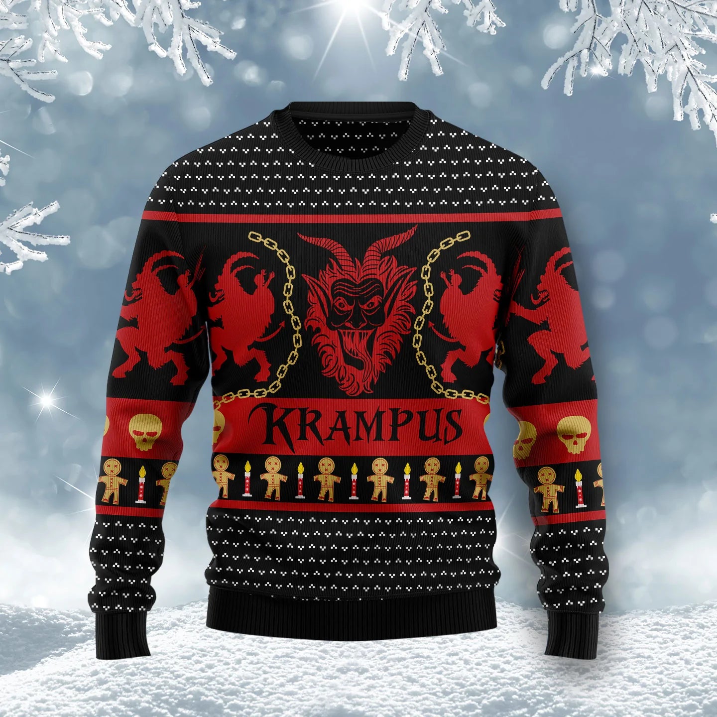 Krampus mná &amp; fir unisex, meaitseáil lánúin, cairde, teaghlaigh greannmhar bronntanais geansaí gránna saoire na Nollag, geansaí gránna Nollag
