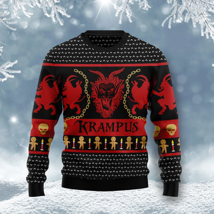 Krampus mná &amp; fir unisex, meaitseáil lánúin, cairde, teaghlaigh greannmhar bronntanais geansaí gránna saoire na Nollag, geansaí gránna Nollag