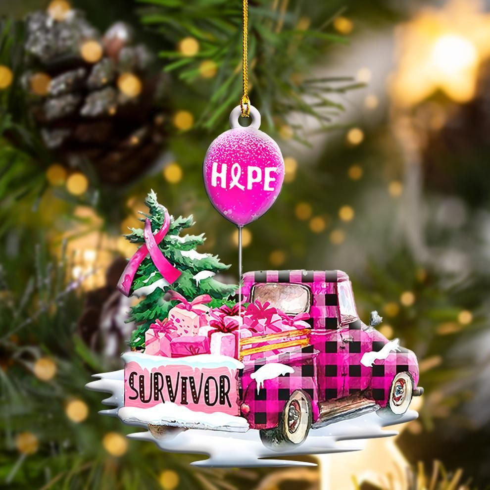 Breast Cancer Pink Truck Shape Ornament, Christmas Gift, Christmas Decoration