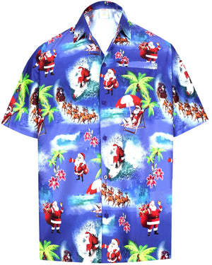 Christmas Santa On Royal Blue Design Hawaiian Shirt, Hawaiian Shirt Gift, Christmas Gift.