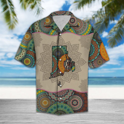 Rhode Island Map Mandala Flowers Design Hawaiian Shirt,Hawaiian Shirt Gift, Christmas Gift