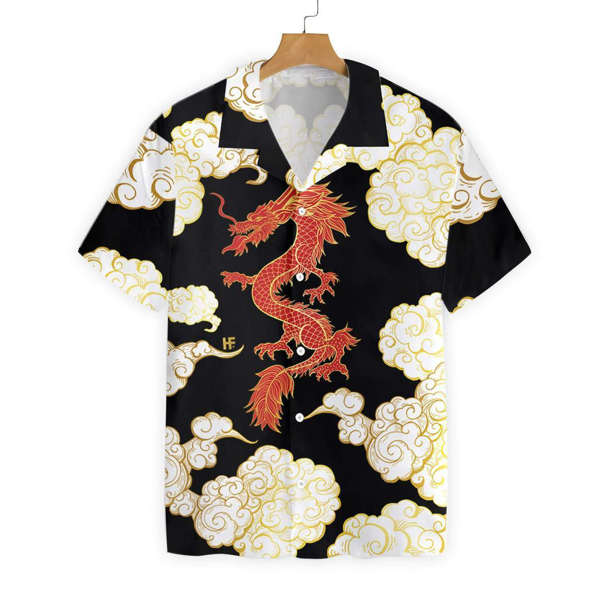 Cool Chinese Dragon Black Red Cloud Ornamental Hawaiian Shirt, Hawaiian Shirt Gift, Christmas Gift