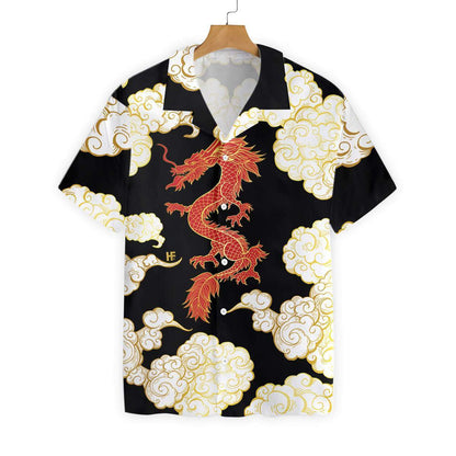 Cool Chinese Dragon Black Red Cloud Ornamental Hawaiian Shirt, Hawaiian Shirt Gift, Christmas Gift