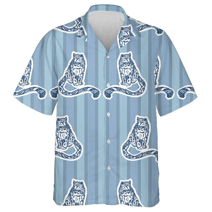 Blue Snow Leopards On Stripes Background Hawaiian Shirt, Hawaiian For Gift
