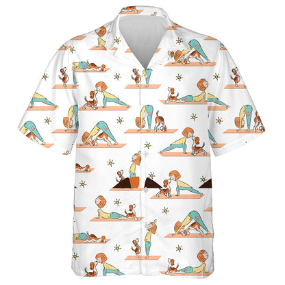 Cartoon Girl And Beagle Dog Doing Yoga Hawaiian Shirt, Hawaiian Shirt Gift, Christmas Gift