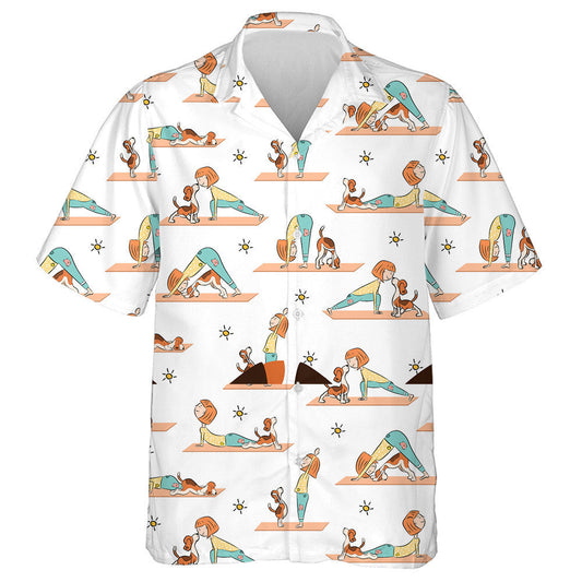 Cartoon Girl And Beagle Dog Doing Yoga Hawaiian Shirt, Hawaiian Shirt Gift, Christmas Gift