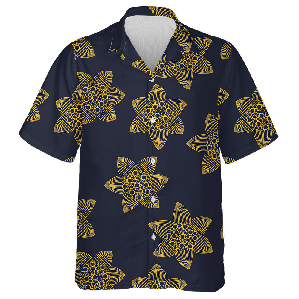 Modern Gold Stylized Sunflowers On Dark Background Hawaiian Shirt, Hawaiian Shirt Gift, Christmas Gift
