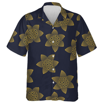 Modern Gold Stylized Sunflowers On Dark Background Hawaiian Shirt, Hawaiian Shirt Gift, Christmas Gift