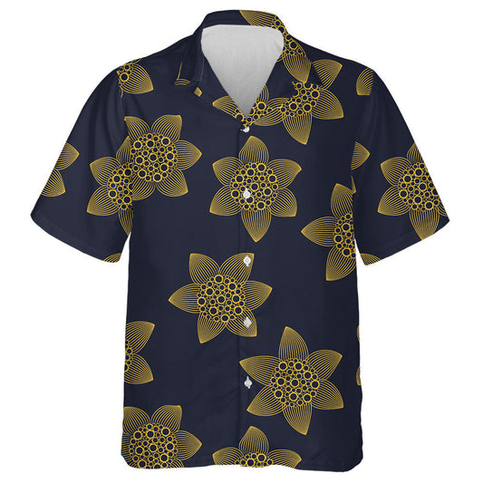 Modern Gold Stylized Sunflowers On Dark Background Hawaiian Shirt, Hawaiian Shirt Gift, Christmas Gift